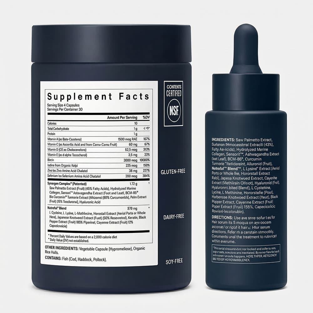 Nutrafol Hair Growth & Serum Duo for Men, 120 Capsules – 1-Month Supply