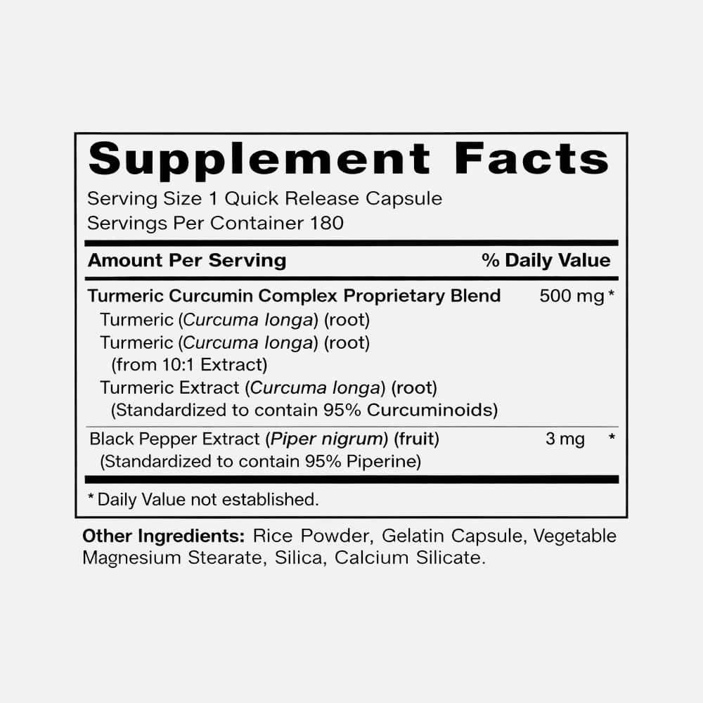 Turmeric Curcumin 500mg - 180 Capsules