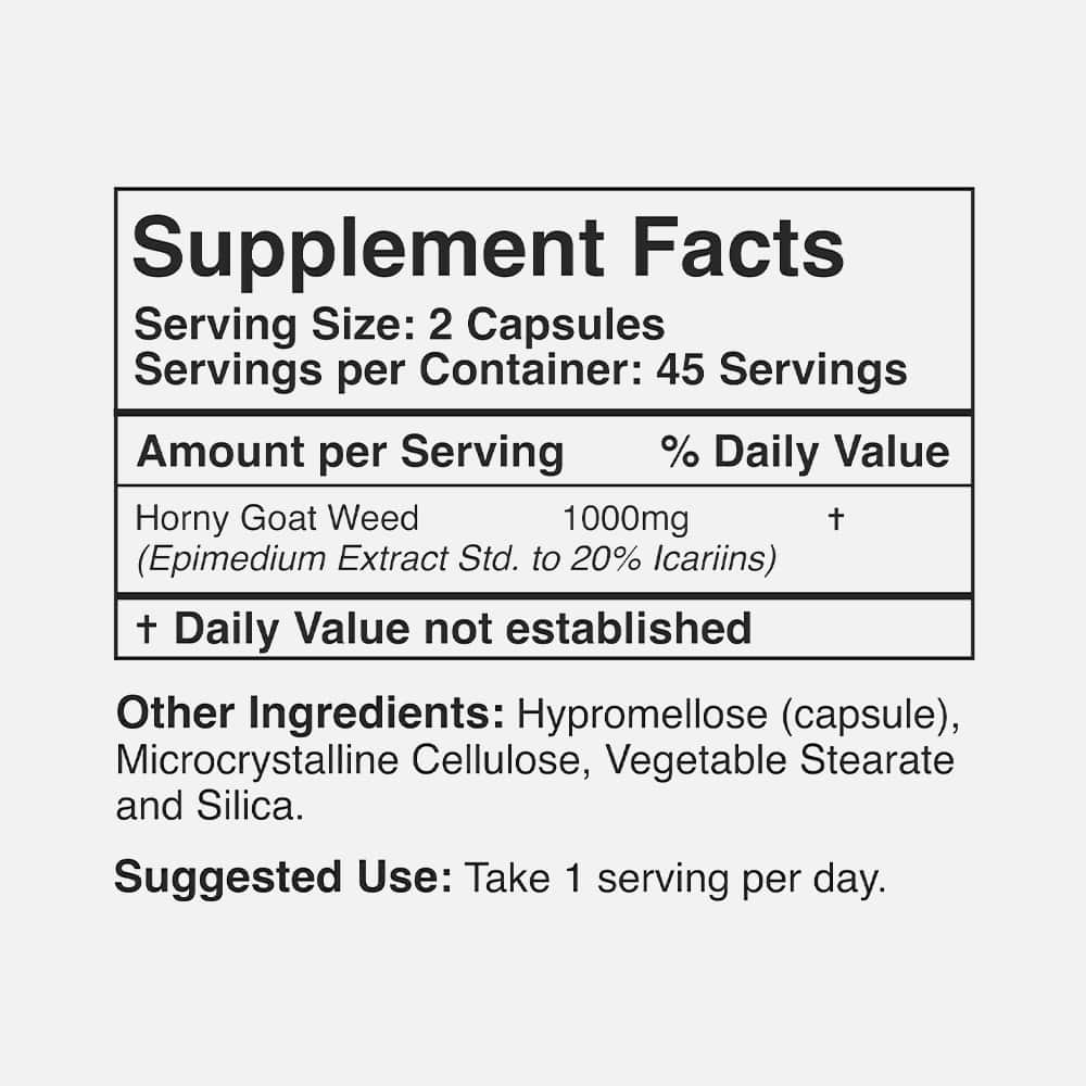 Horny Goat Weed 1000mg (20% Icariins) - 90 Capsules