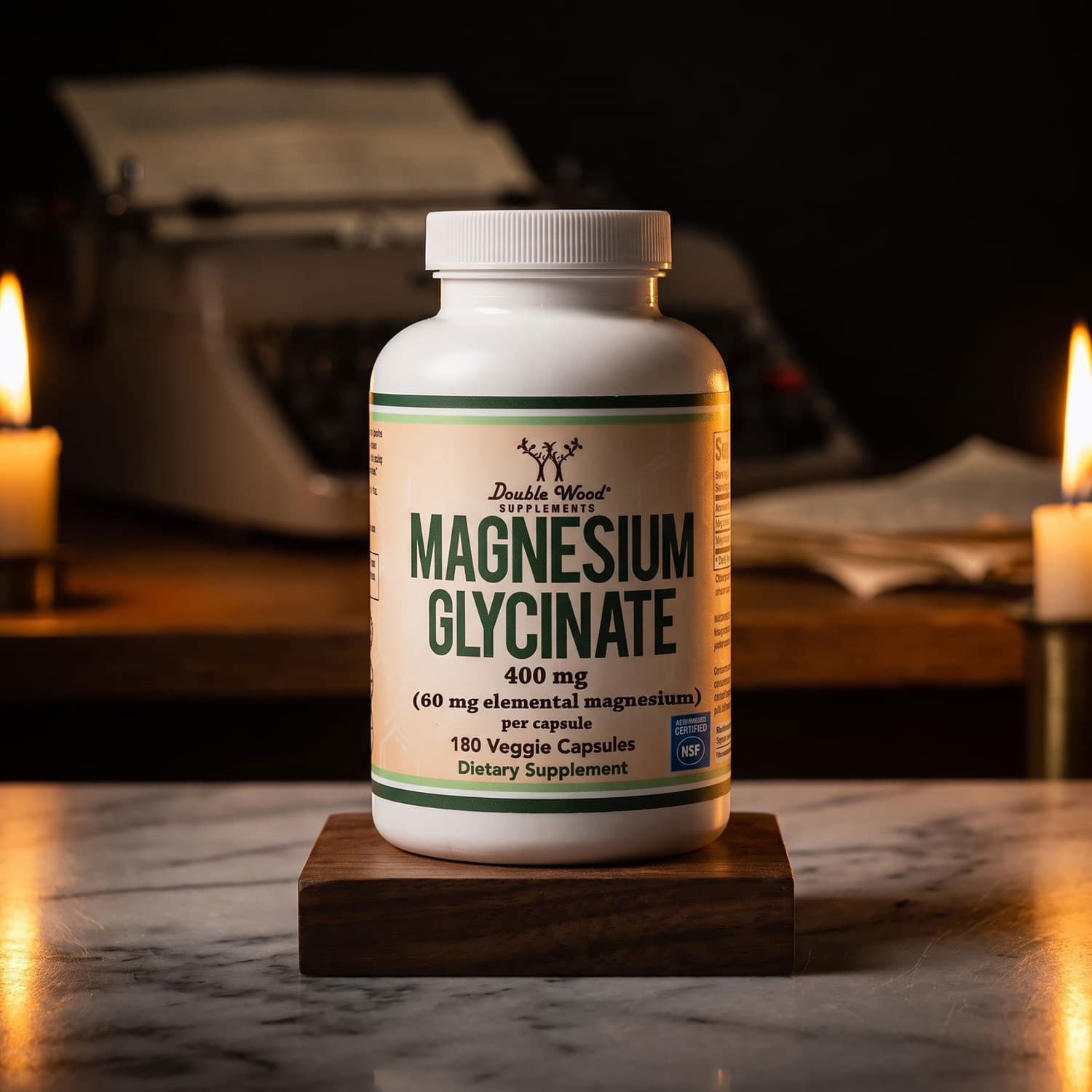 Double Wood Supplements - Magnesium Glycinate 400 mg - 180 Capsules