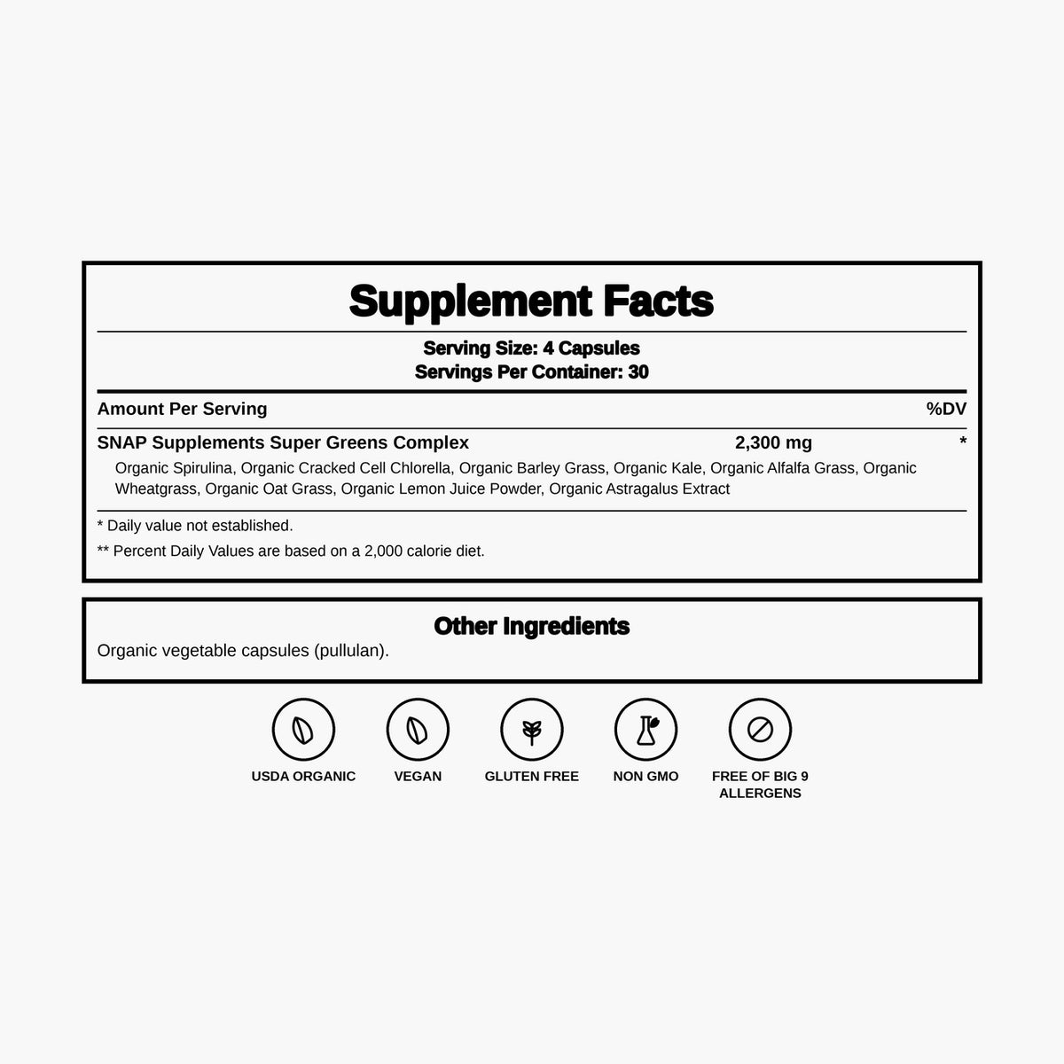 Snap Supplements - Organic Spirulina and Chlorella - 120 Capsules