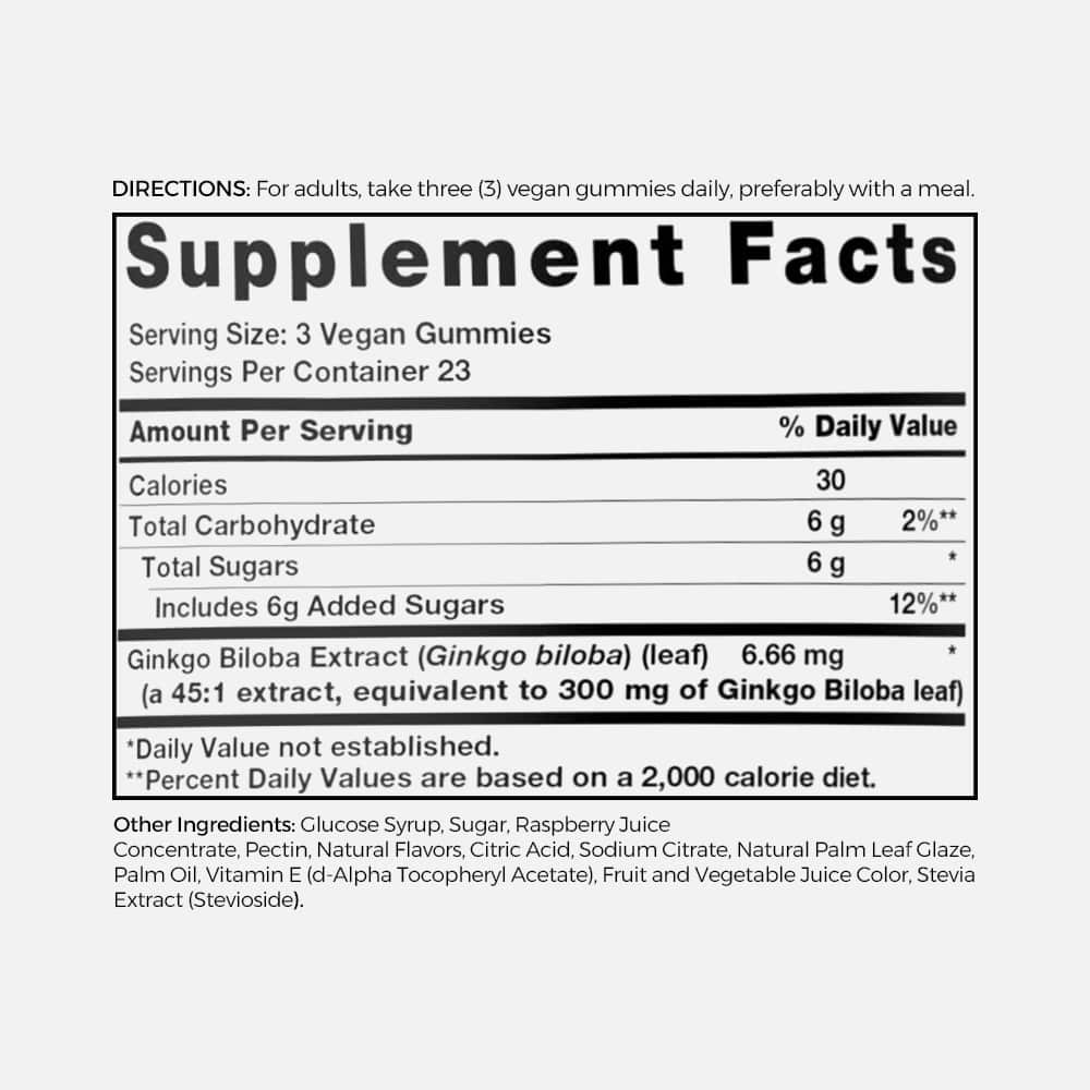 Ginkgo Biloba 300mg - 70 Peach Raspberry Gummies