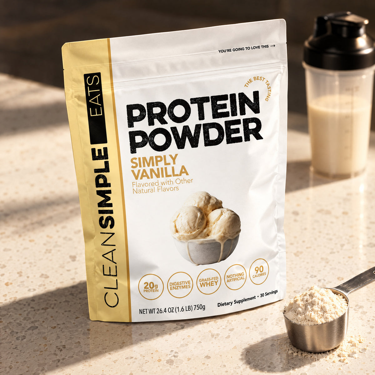 Clean Simple Eats - Grass-Fed Whey Protein - Simply Vanilla - 30 Servings
