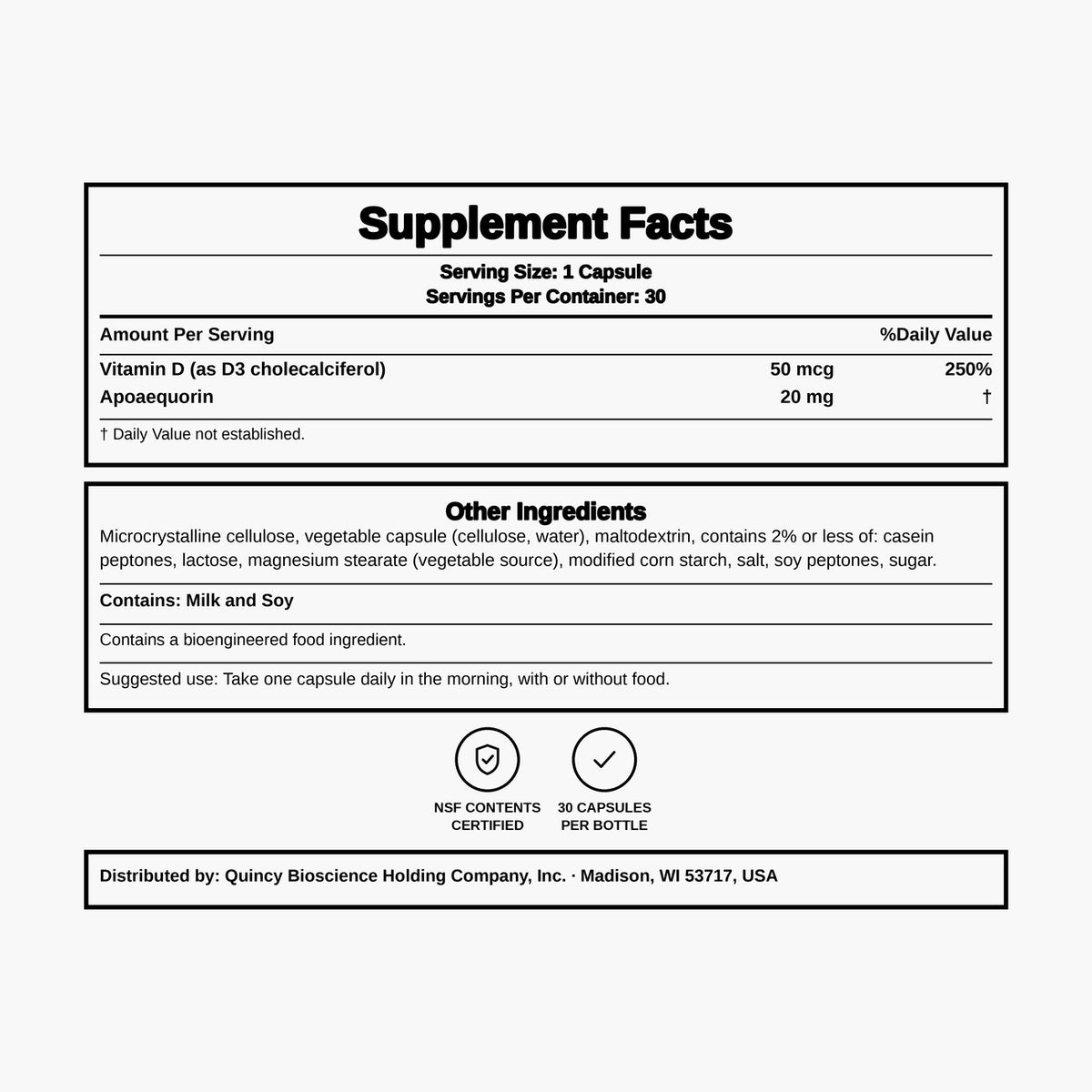 Prevagen - Extra Strength - 20mg Apoaequorin + Vitamin D3 - 30 Capsules