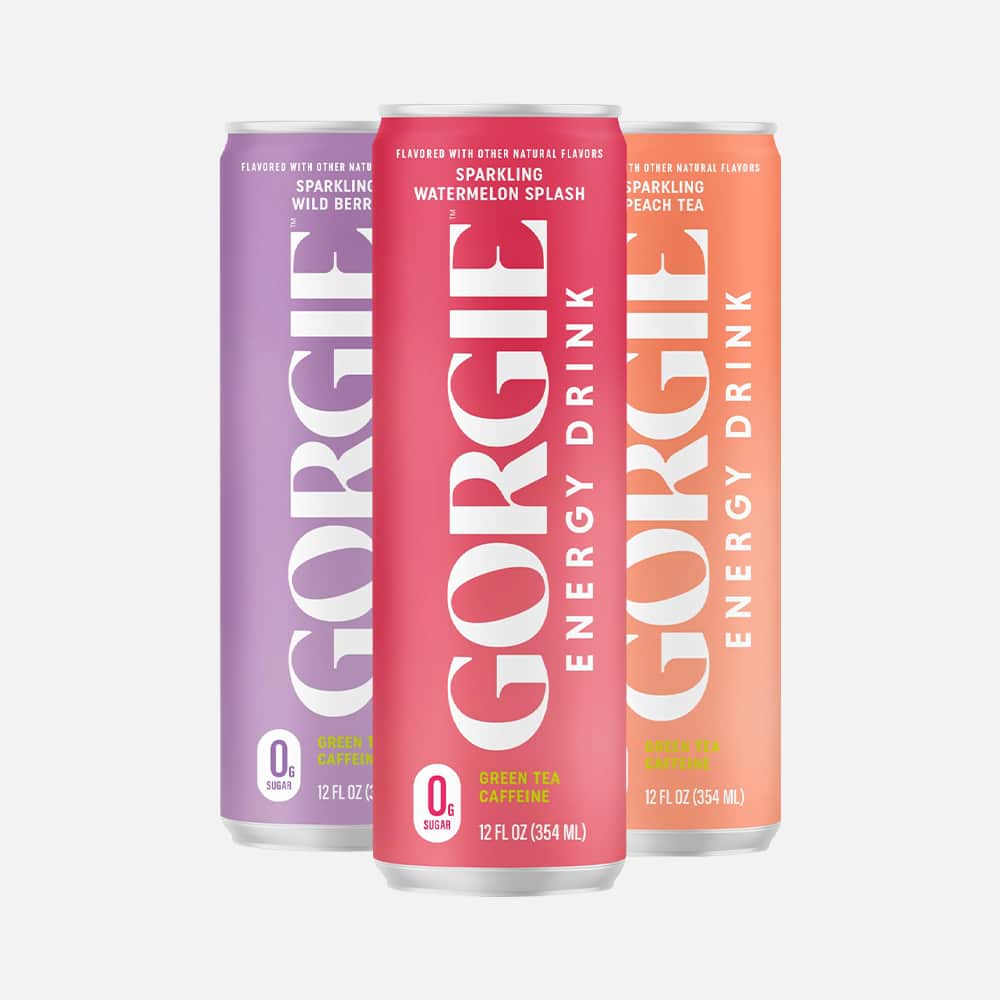 GORGIE Energy Drink 150mg Caffeine - 12 Cans - Watermelon Splash, Wild Berry & Peach Tea