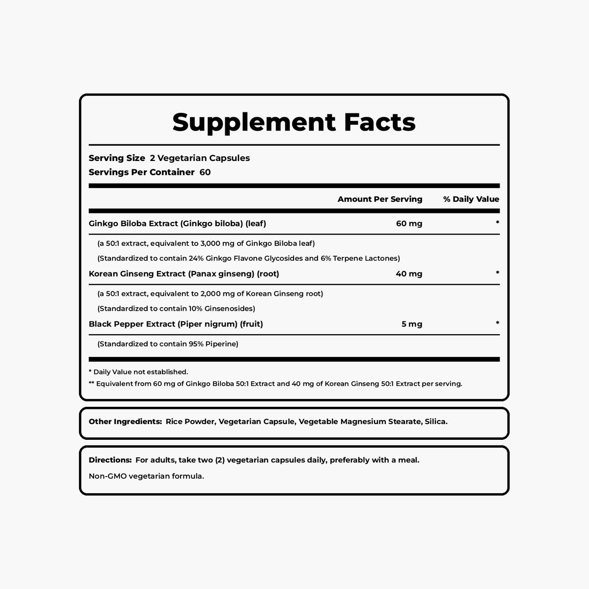 Panax Ginseng & Ginkgo 5000mg - 120 Veg Capsules