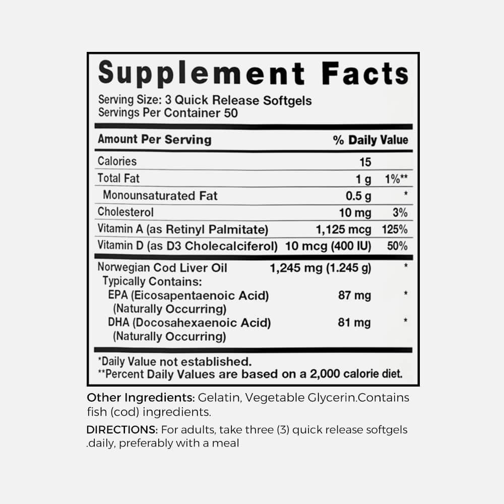 Norwegian Cod Liver Oil 1245mg - 150 Softgels
