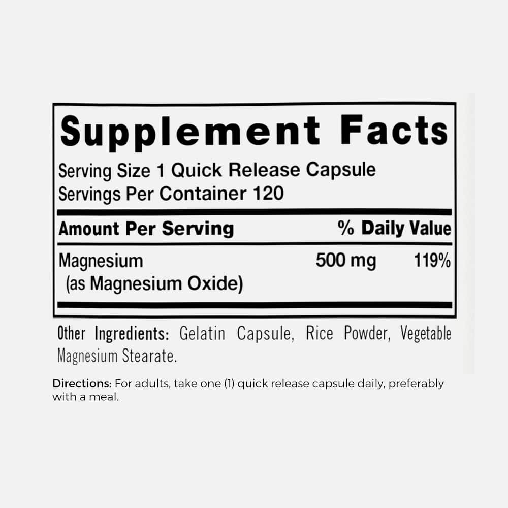 Magnesium Oxide 500mg - 120 Capsules