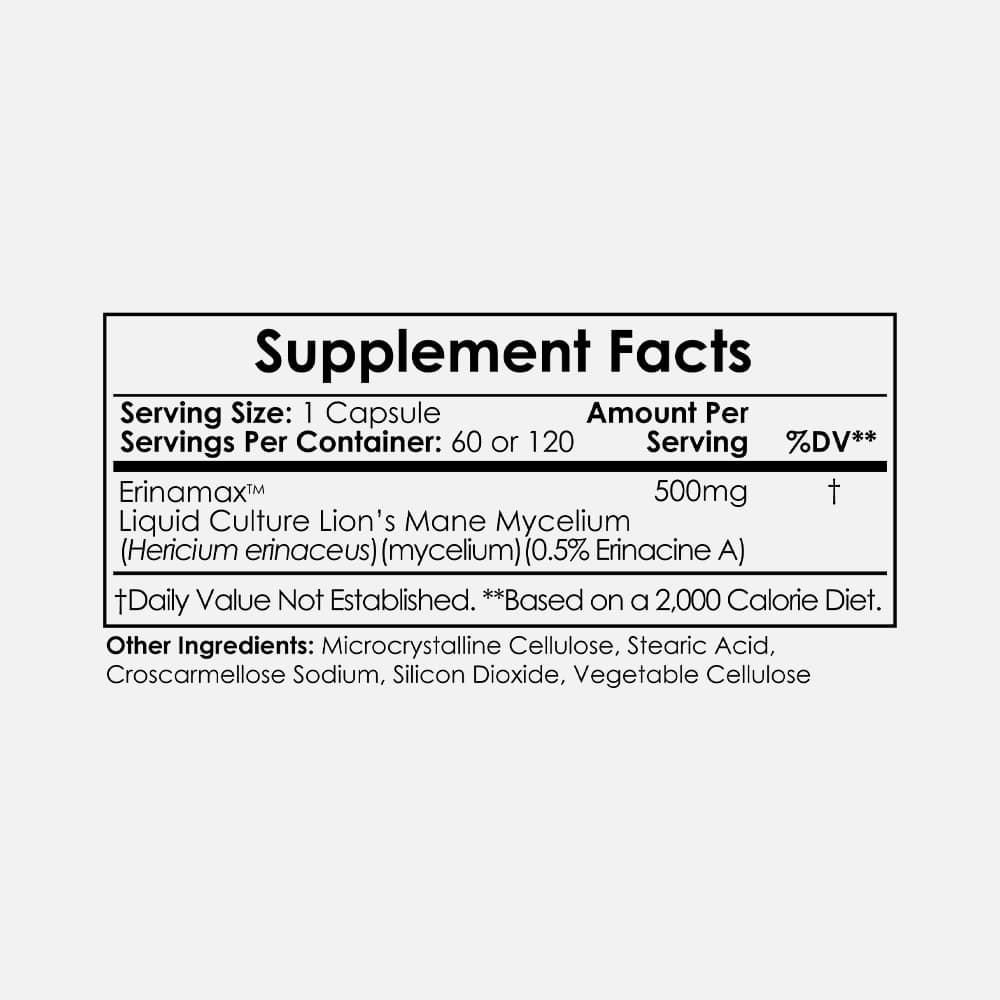 ErinaMAX Lion's Mane 500mg - 60 Capsules