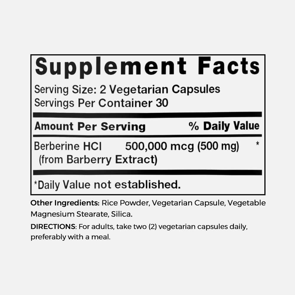 Berberine HCl 500,000mcg - 60 Vegetarian Capsules