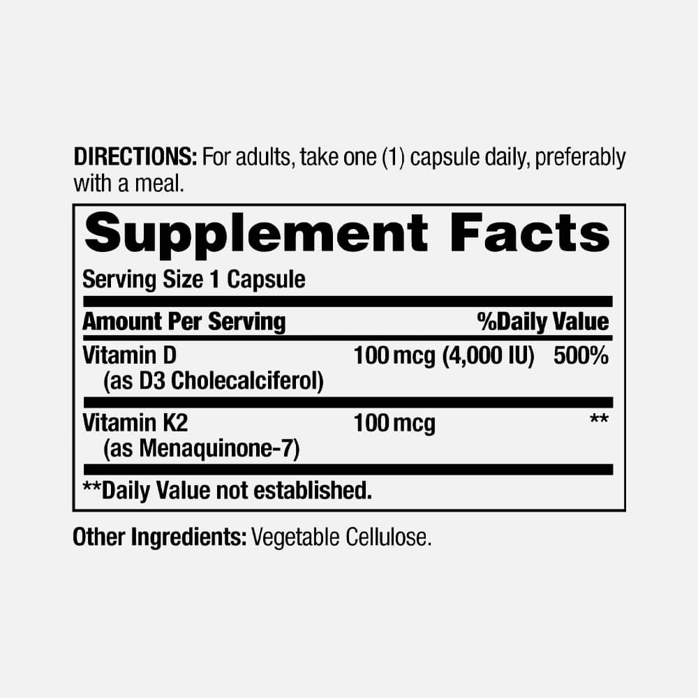 Vitamin D3 4000 IU & K2 100mcg - 30 Veg Capsules