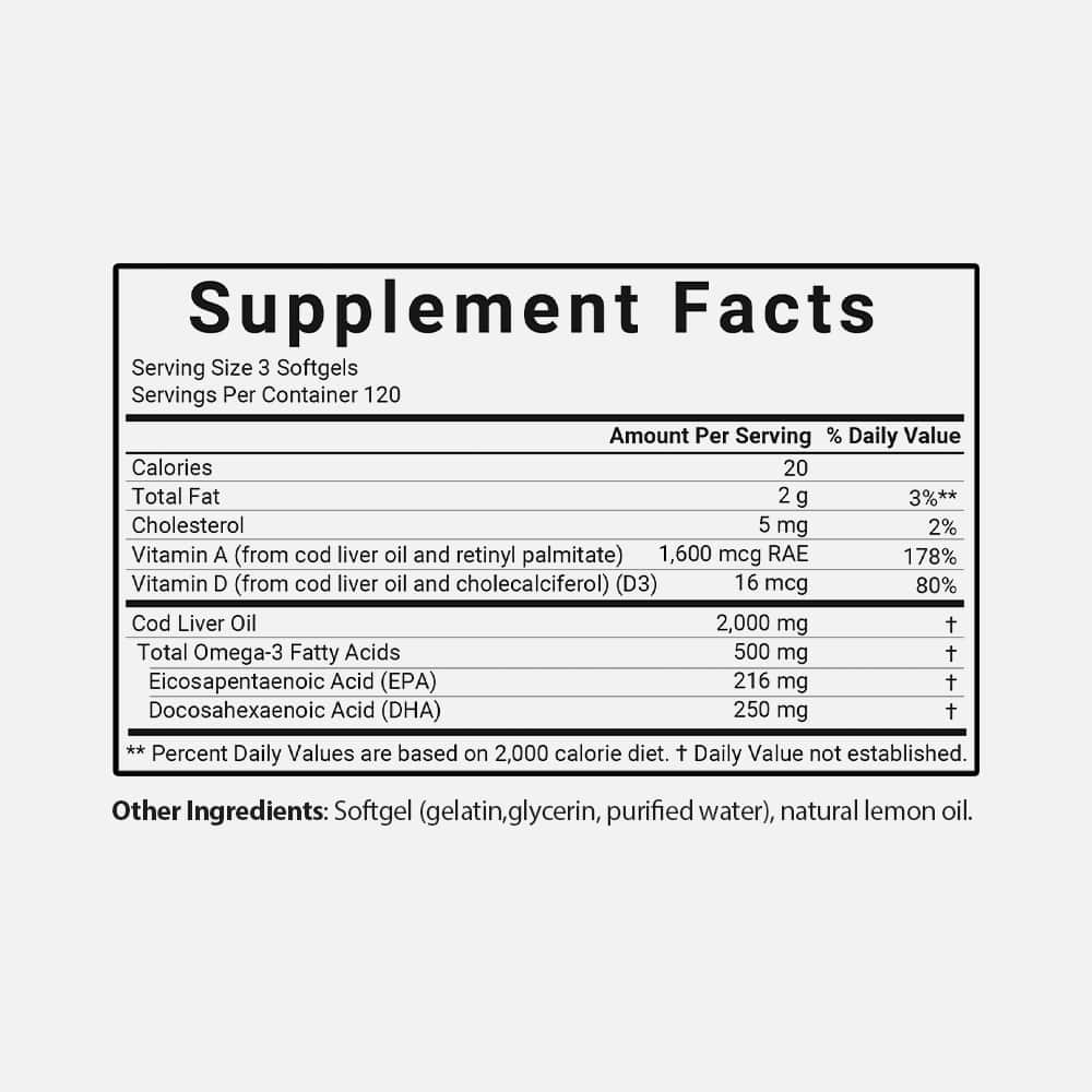 Cod Liver Oil 2000mg - 360 Softgels (Lemon)