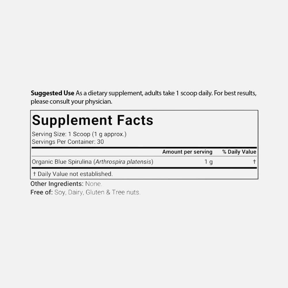 Organic Blue Spirulina (Phycocyanin) 1g - 30 Servings Powder
