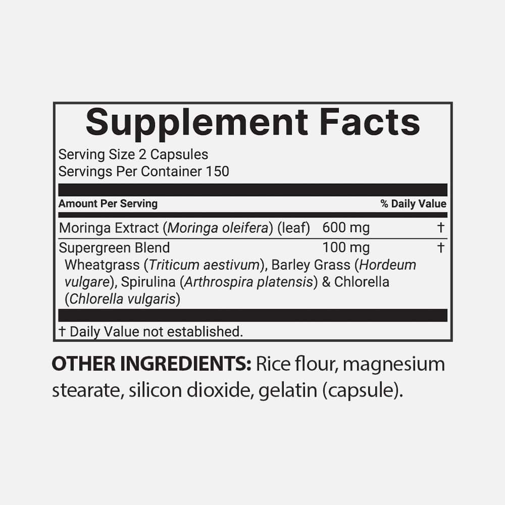 Moringa Oleifera with Supergreens 100mg - 300 Capsules