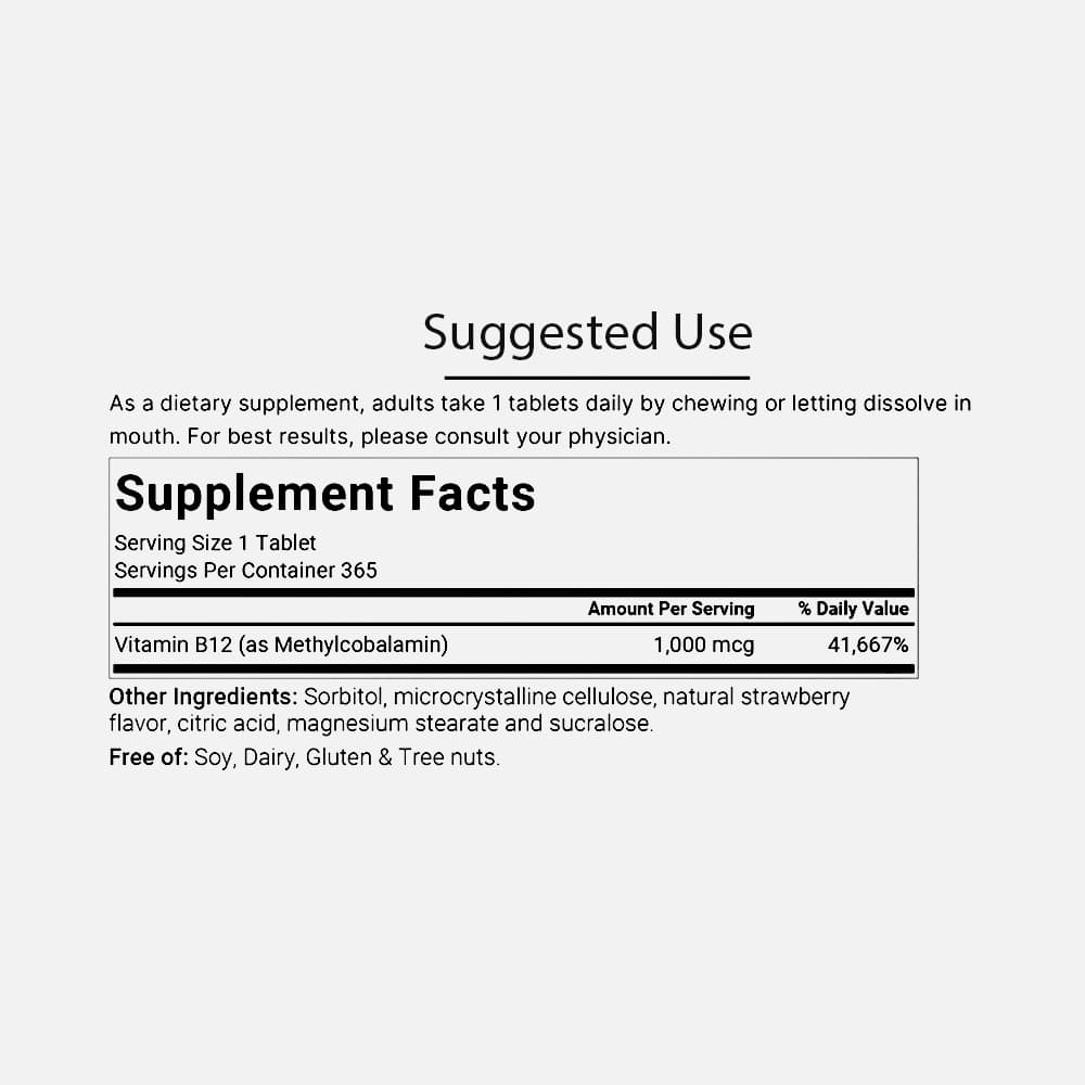 Micro Ingredients Vitamin B12 1,000mcg (Methylcobalamin) - 365 Chewable