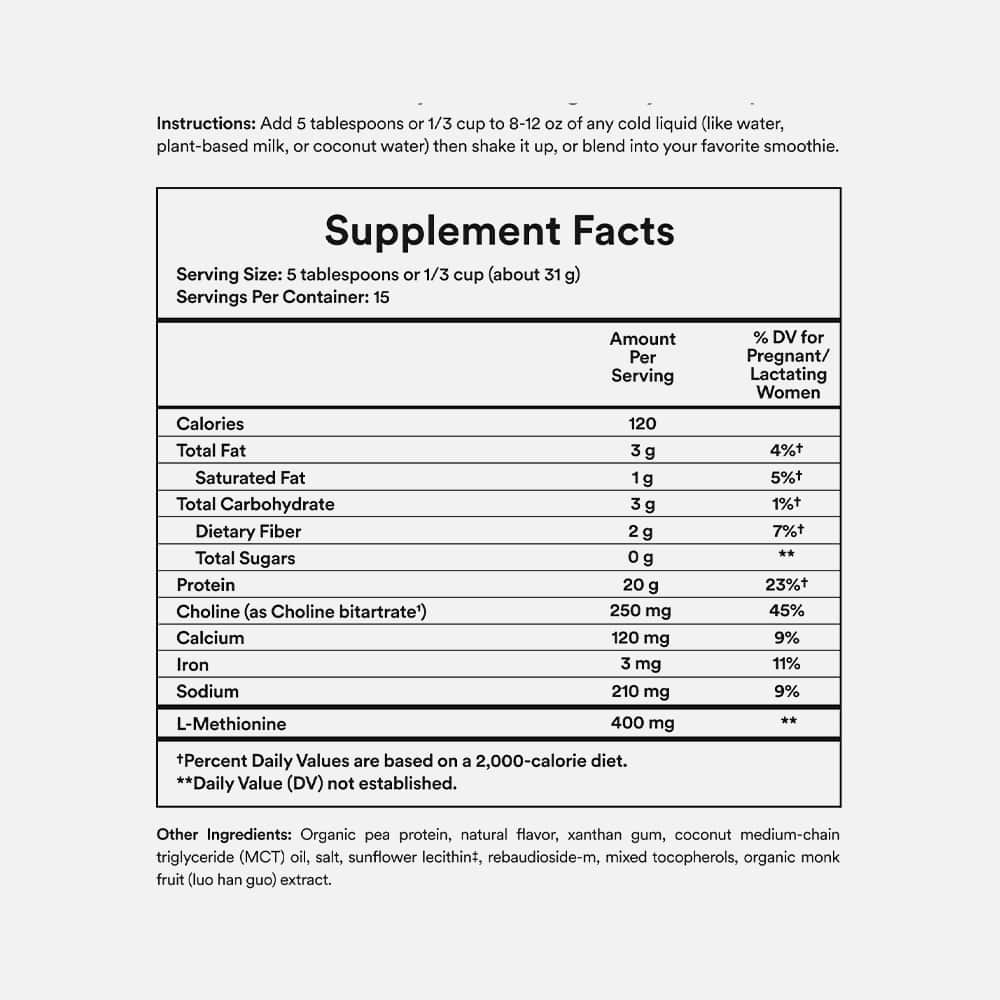 Prenatal Plant Protein with Choline 20g - 1 lb Powder - Vanilla