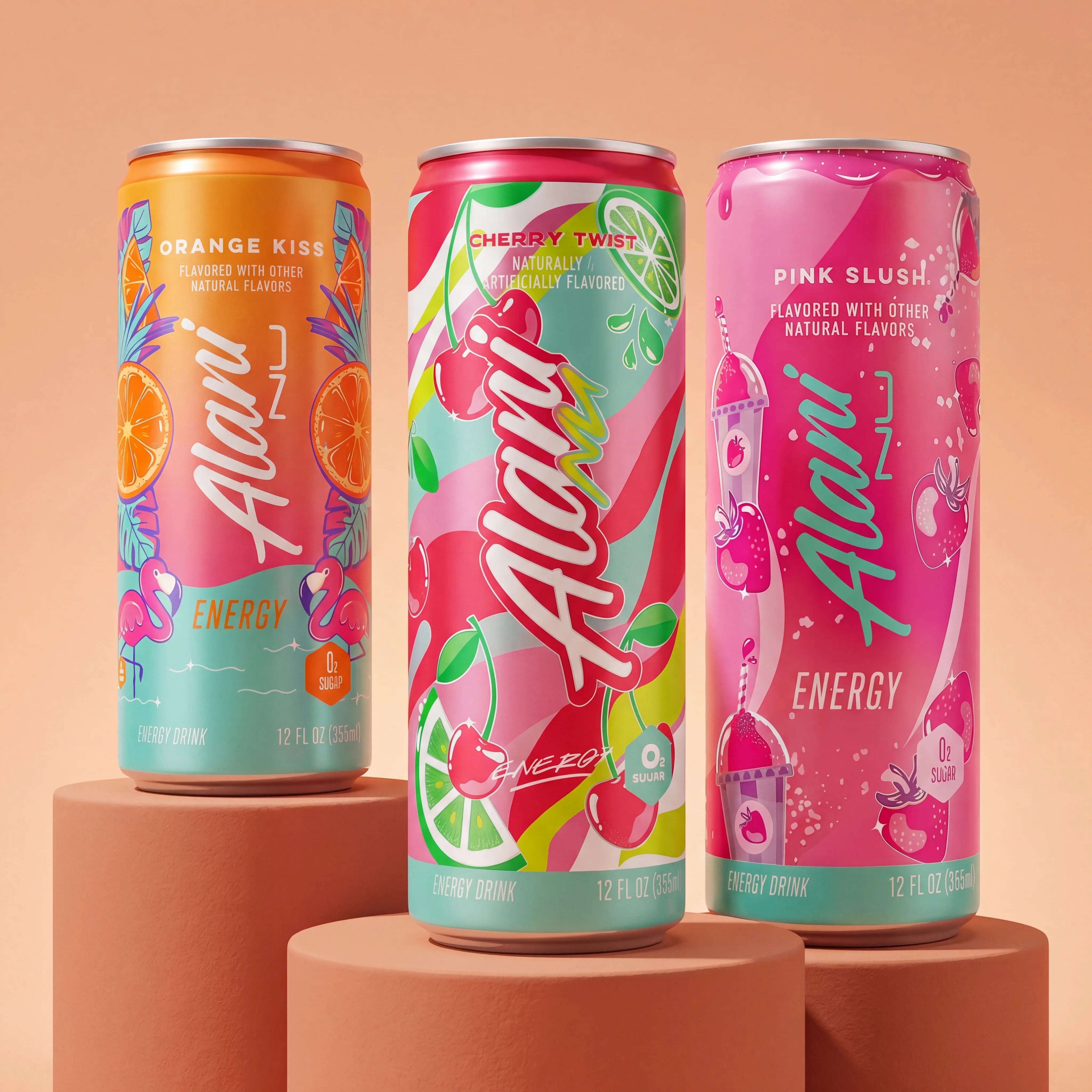 Energy Drink Variety Pack - Cherry Twist, Pink Slush & Orange Kiss (12 Cans)