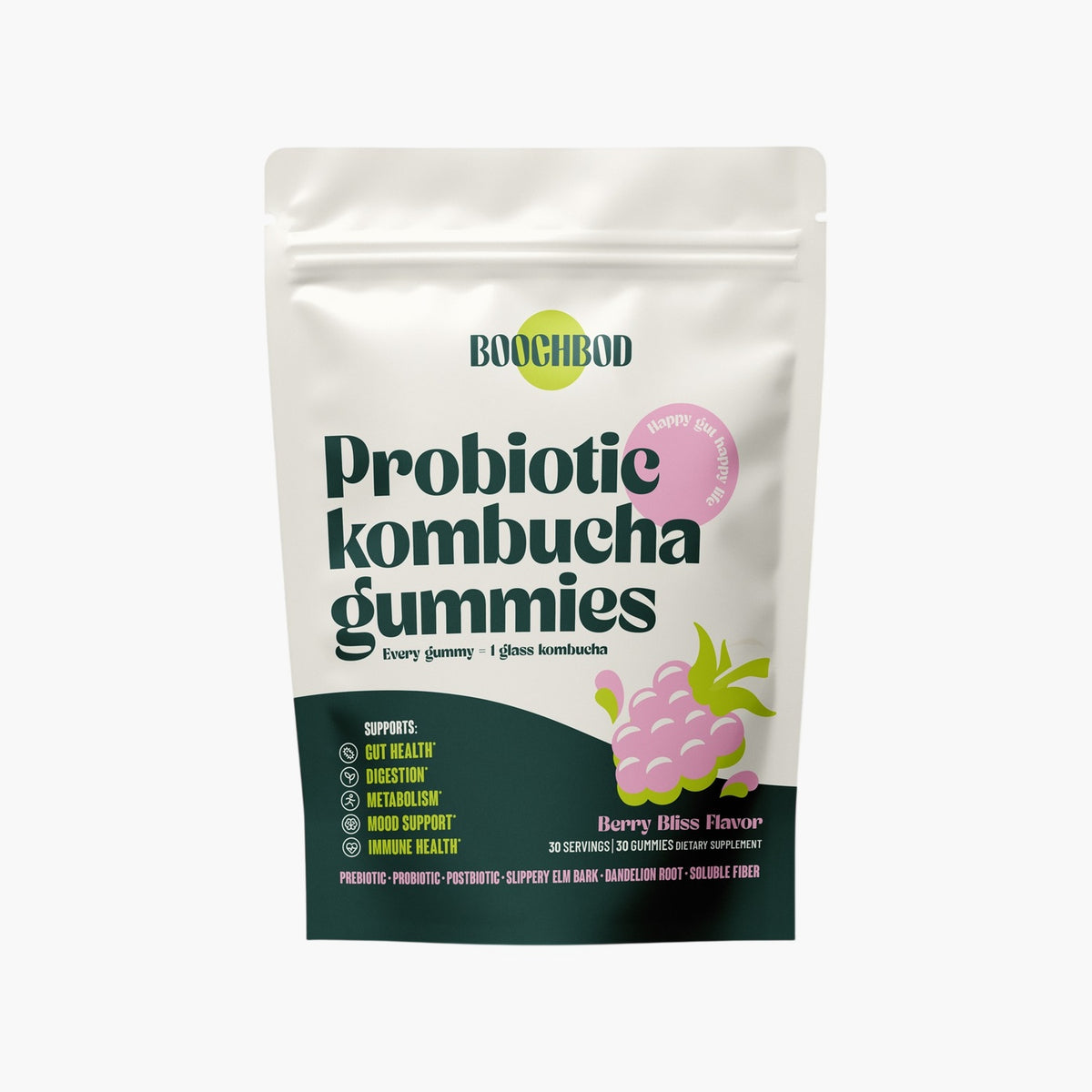 BoochBod - Probiotic Kombucha Gummies - Raspberry - 30 Gummies