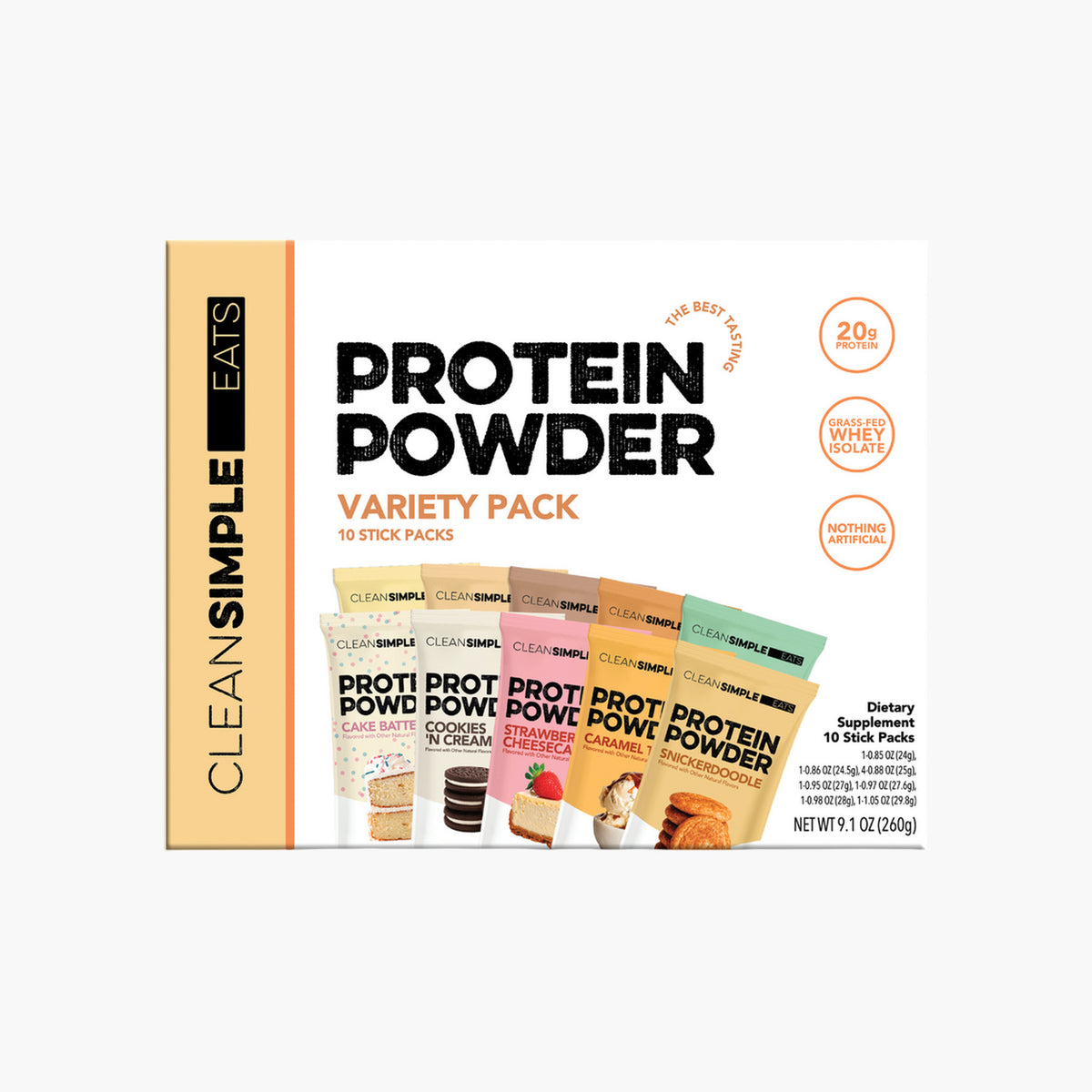 Clean Simple Eats - Whey Protein Powder (Variety Pack) - 10 Single-Serve Packs