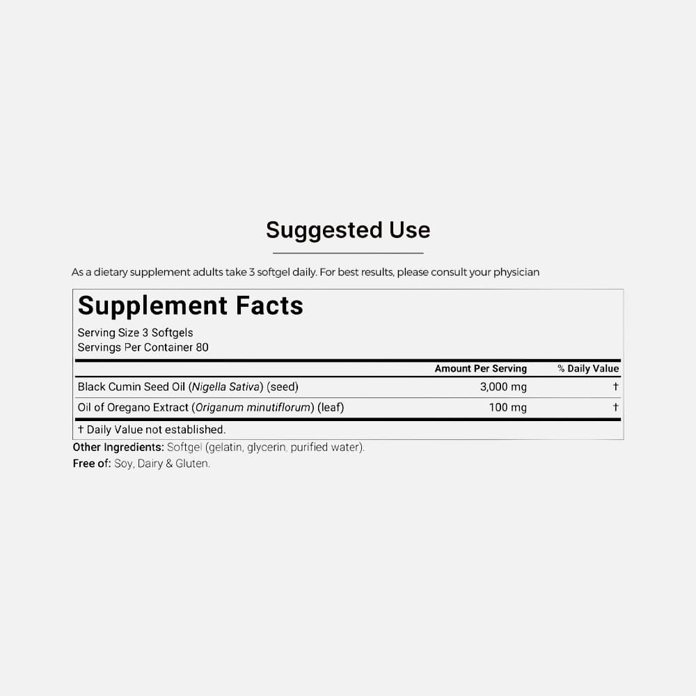 Black Seed Oil 3000mg + Oregano Oil 100mg - 240 Softgels