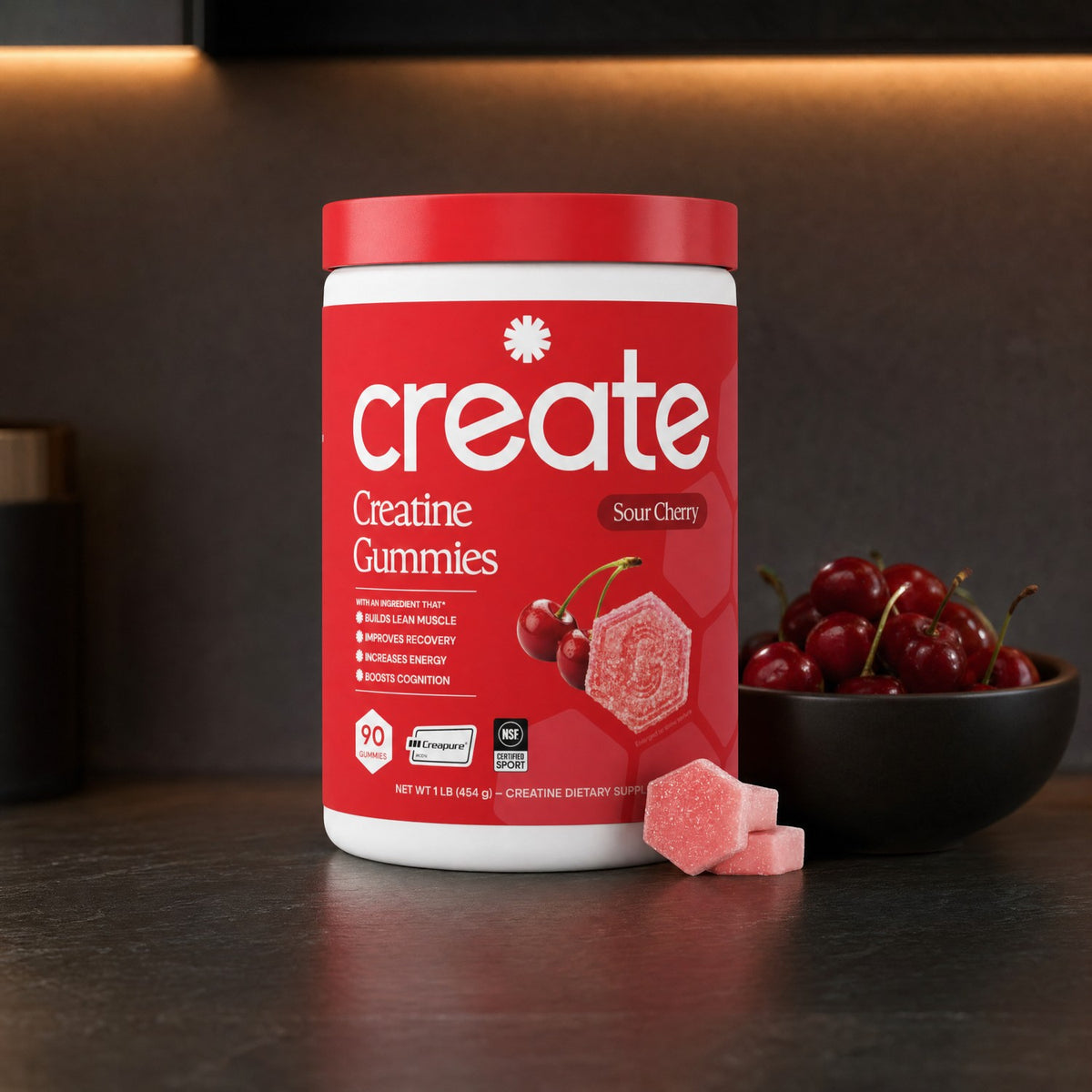 Create - Creatine Monohydrate Gummies - Sour Cherry - 60 Count