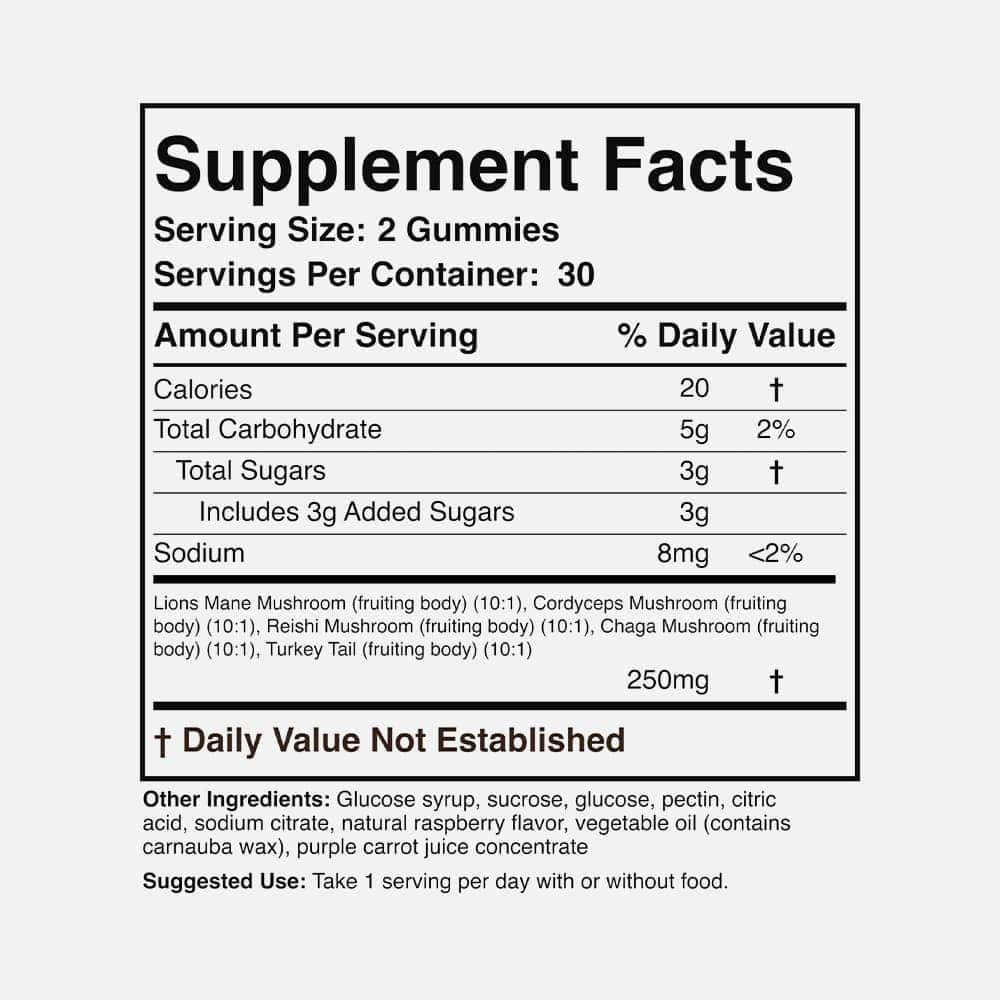 Mushroom 10:1 Extract Blend 2500mg - 60 Gummies