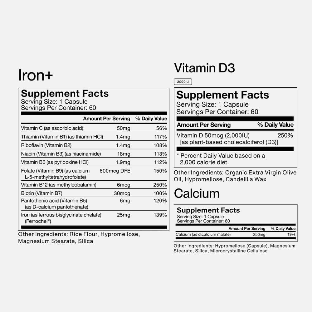 Momentous Women's Iron+, Calcium & Vitamin D3 2000 IU 60 Servings