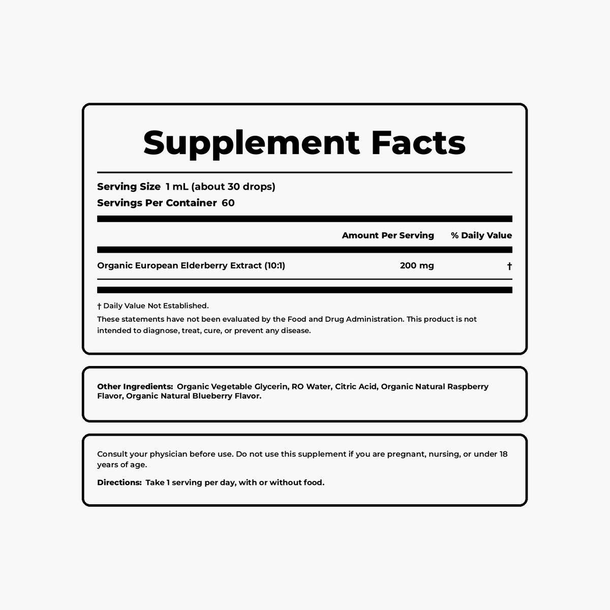 Organic Elderberry 200mg - 60-Serving Liquid Tincture