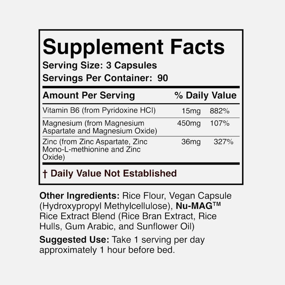 ZMA (Zinc, Magnesium Aspartate, B6) 501mg - 90 Capsules