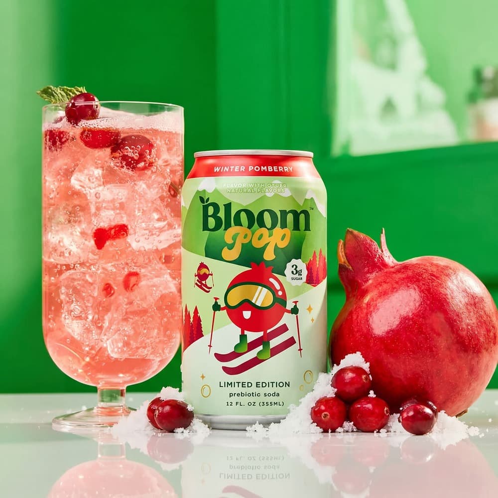 Bloom Pop Prebiotic Soda 12oz - 12 Cans (Winter Pomberry)