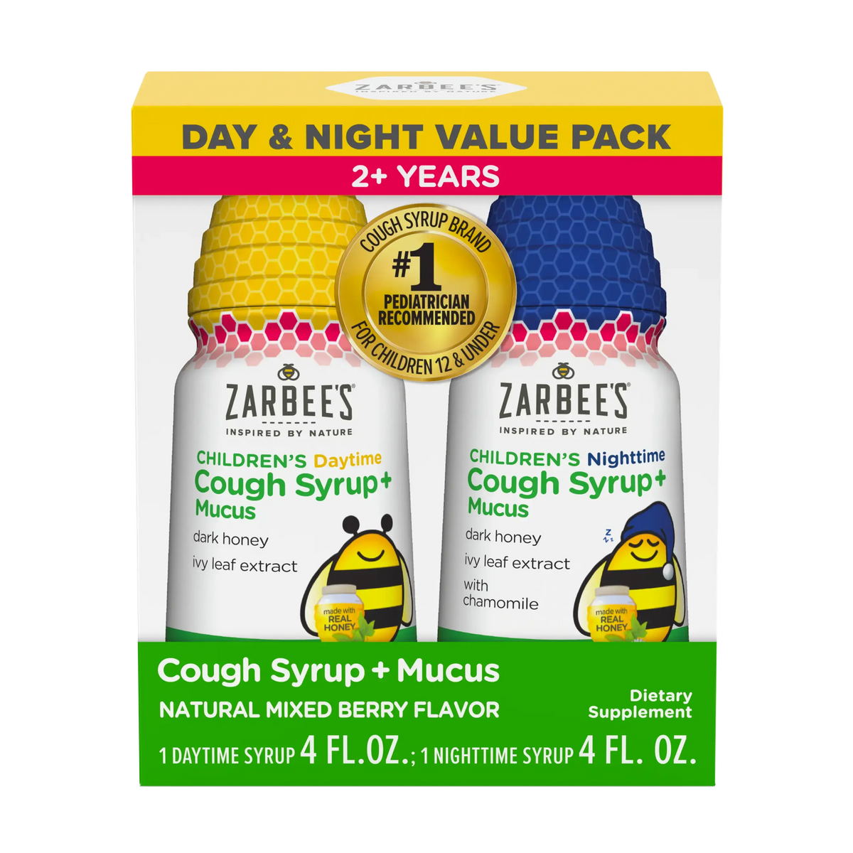 Zarbee's - Kid's Cough + Mucus Day & Night Value Pack - 2 x 4 fl oz