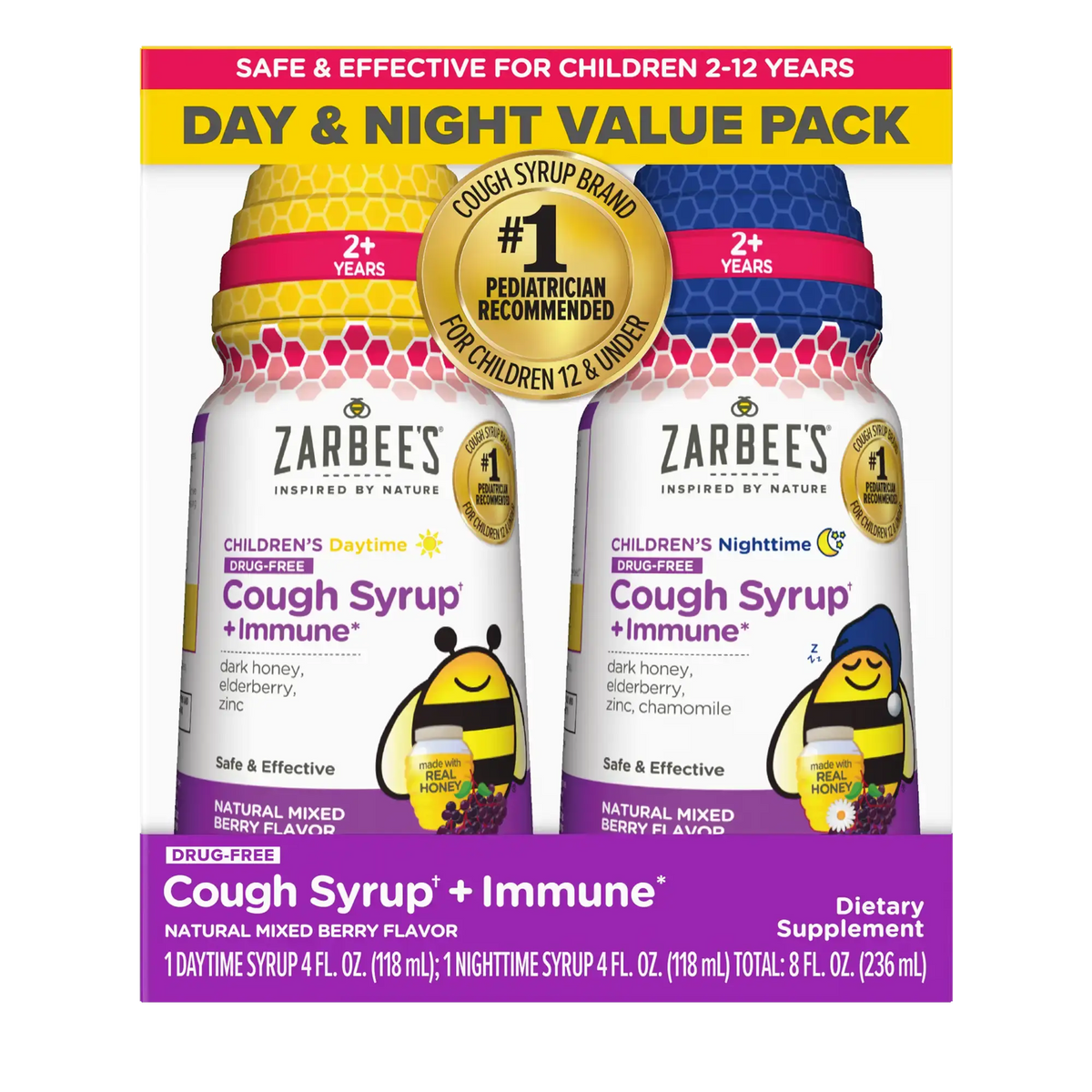Zarbee's - Kid's Cough + Immune Day & Night Value Pack - 2 x 4 fl oz