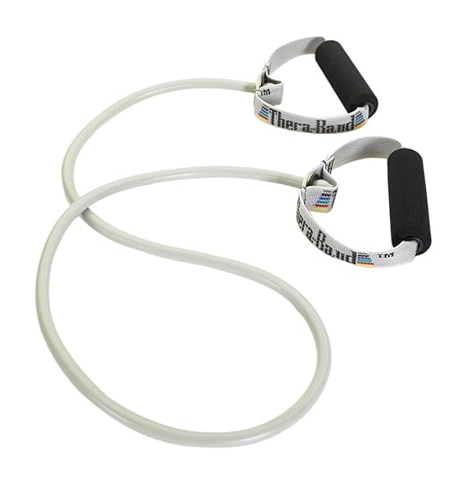 THERABAND Resistance Tubes with Handles – Silver (Super Heavy, 50” Advanced...