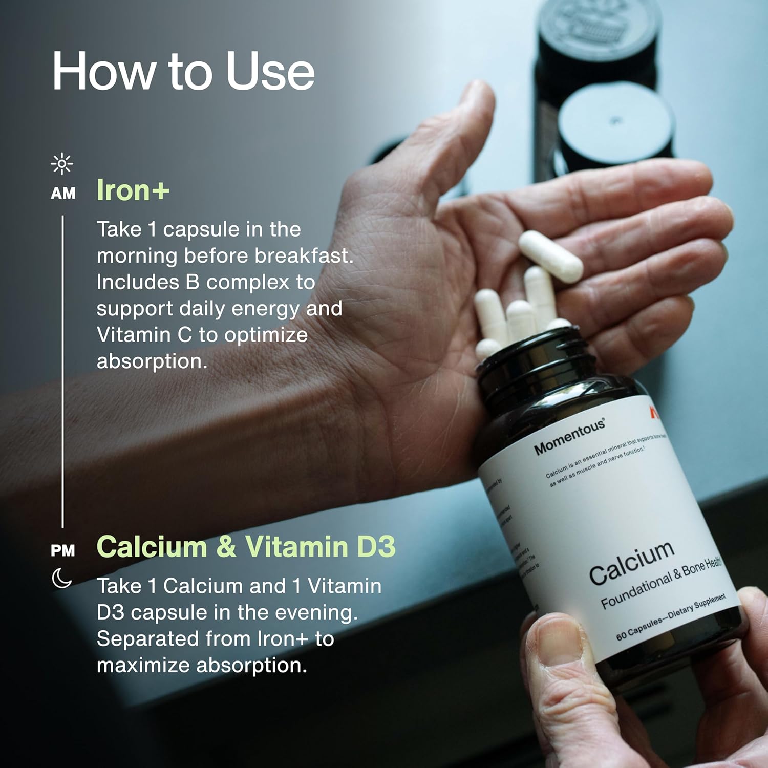 Momentous Women's Iron+, Calcium & Vitamin D3 2000 IU, 60 servings