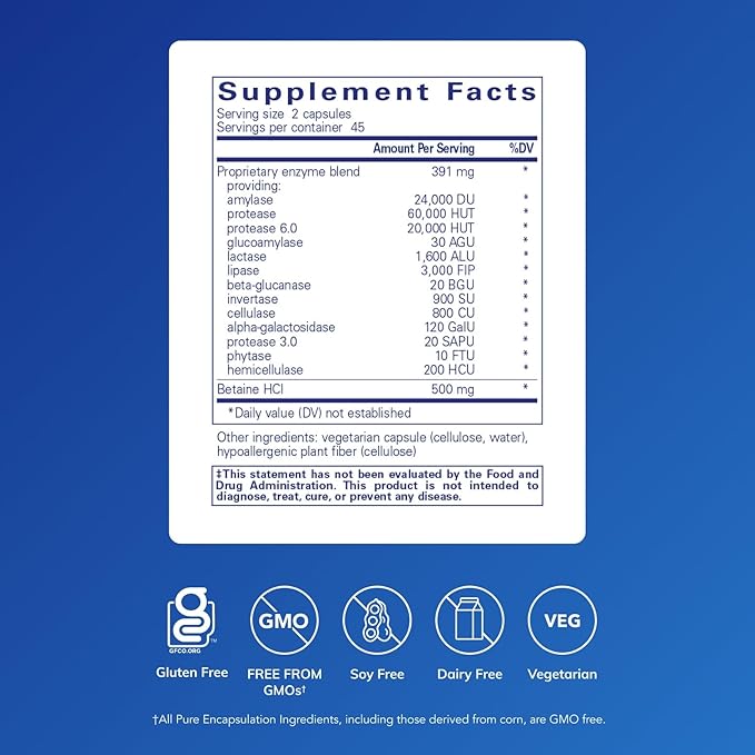 Pure Encapsulations Digestive Enzymes Ultra with Betaine HCl - 90 Capsules