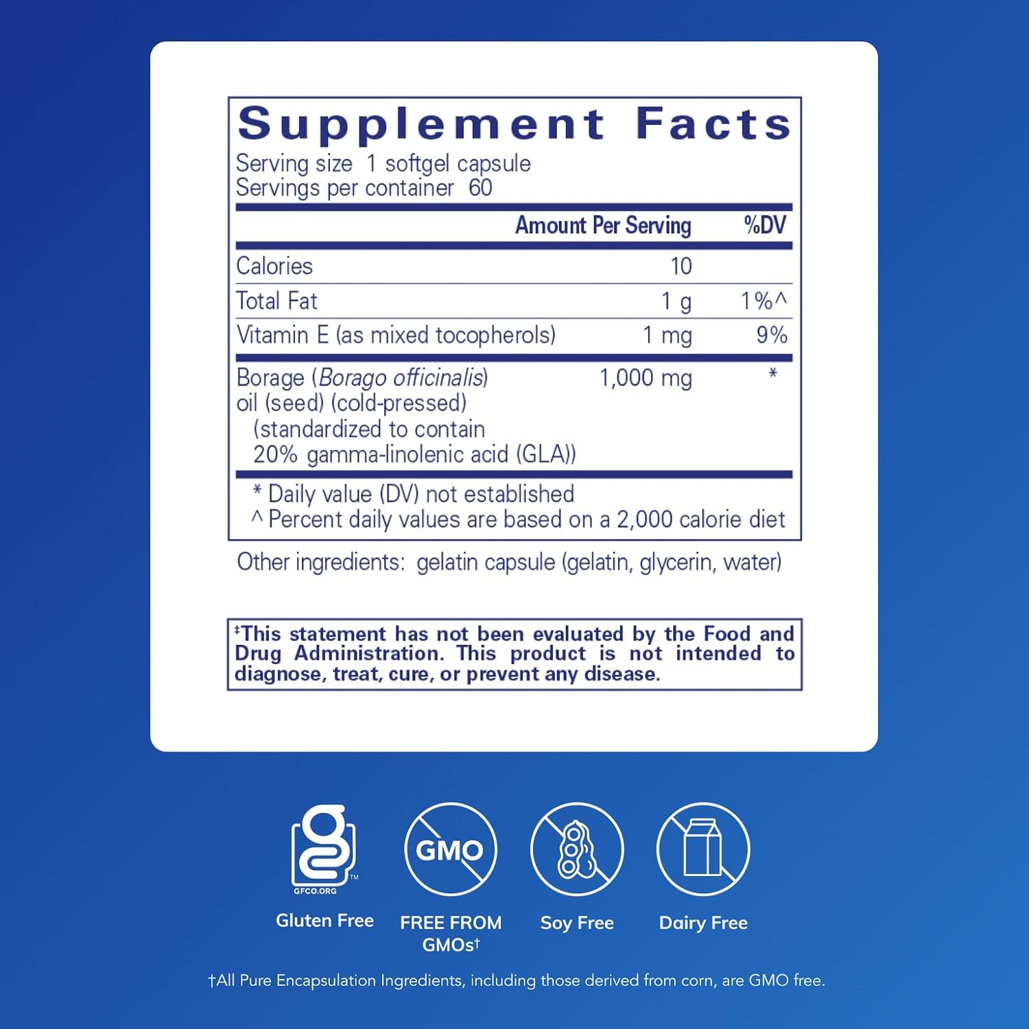 Pure Encapsulations Borage Oil 60 Softgel Capsules