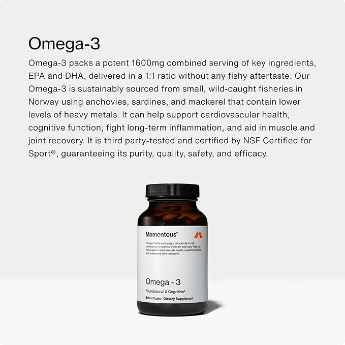 Momentous Omega-3 Fish Oil 1600mg & Magtein, liquid bottle, 1600 mg