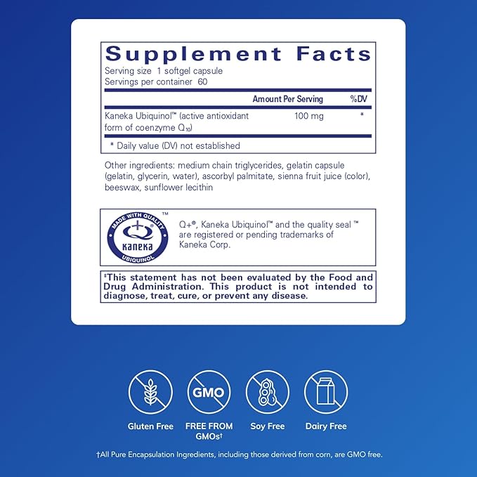Pure Encapsulations Ubiquinol-QH - 100 mg CoQ10 - 60 Softgel Capsules