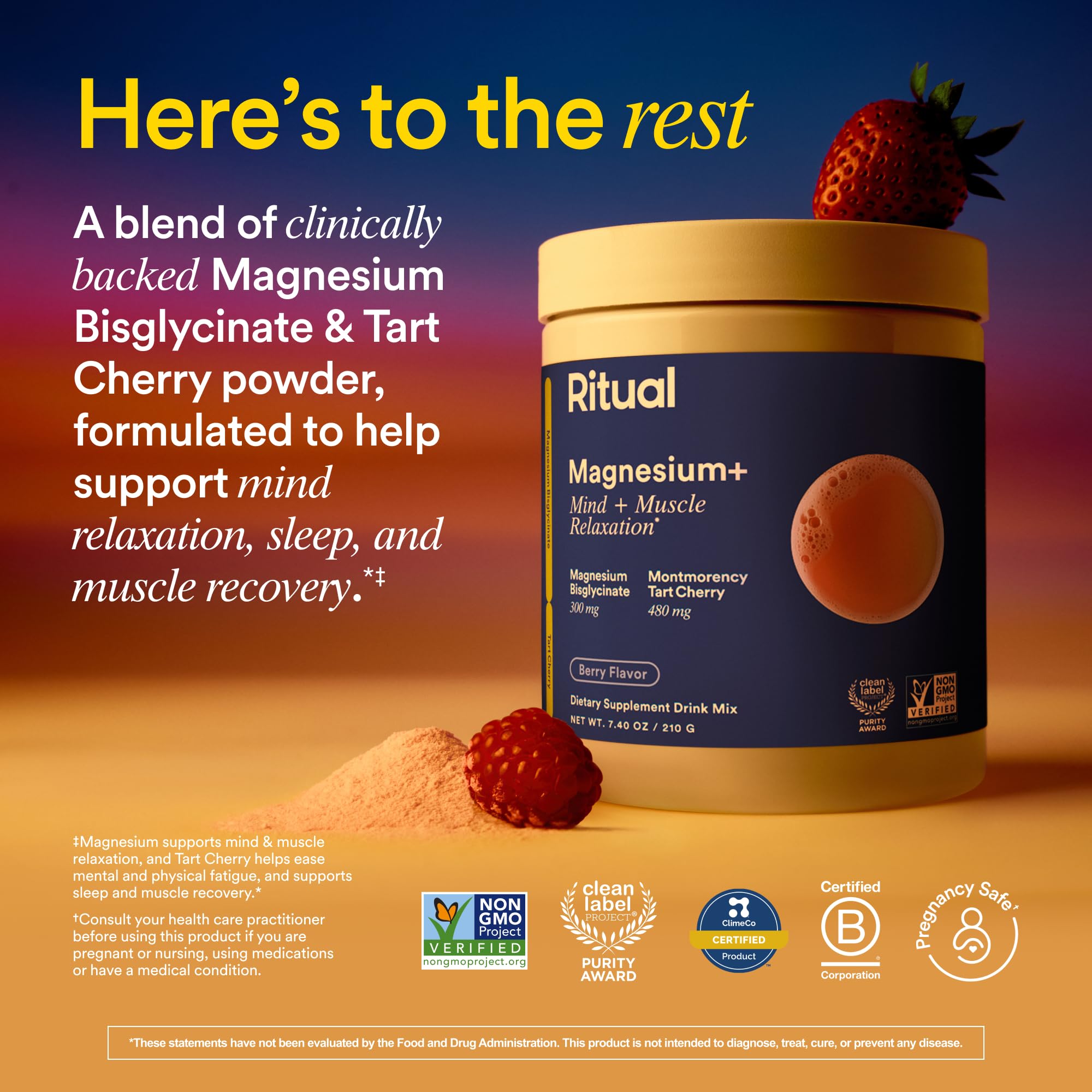 Ritual Magnesium+ Drink Mix Supplement | 2-in-1 Science-Backed Tart Cherry & Gentle on Stomach Magnesium Bisglycinate | Fo...