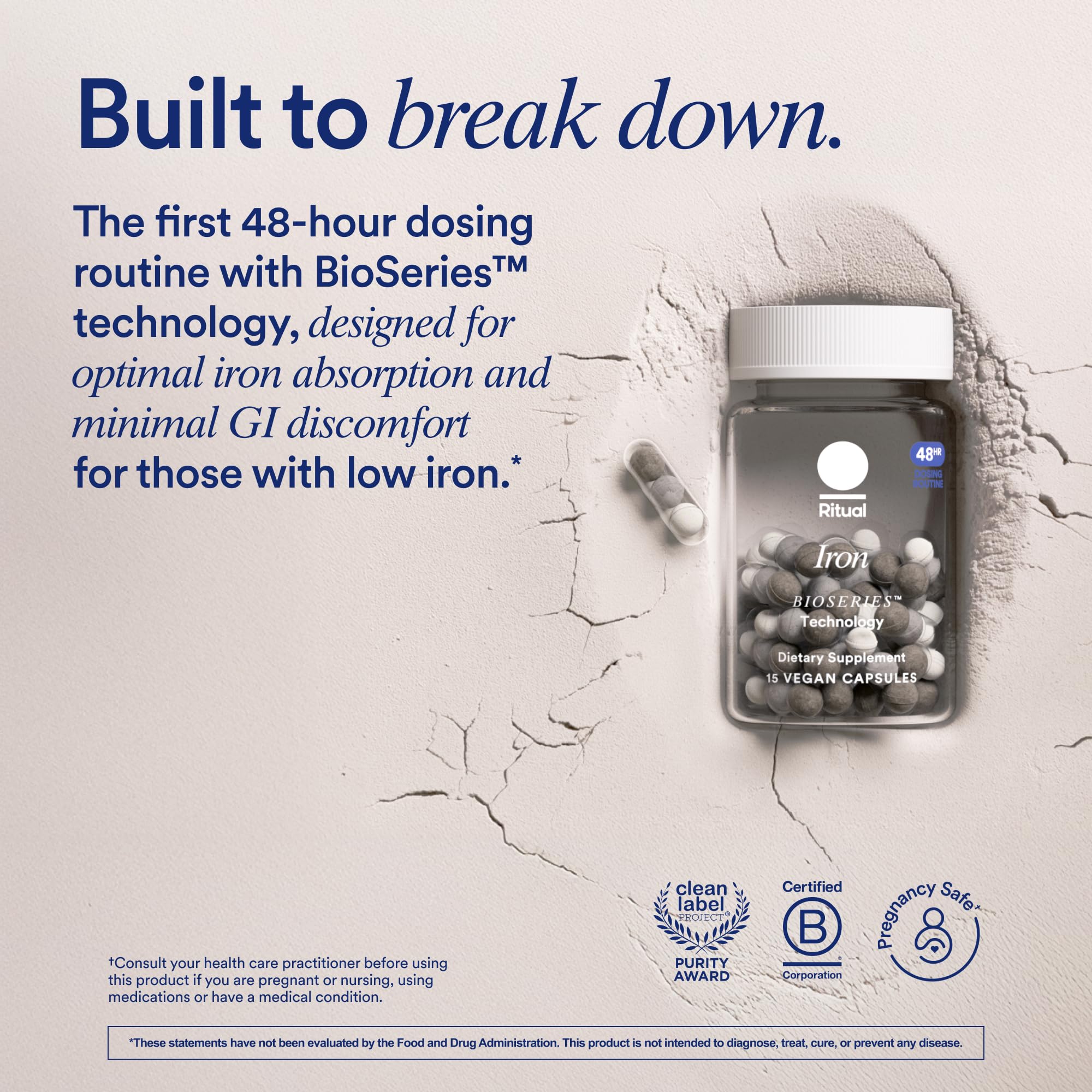 Ritual Iron Supplement to Support Low Iron Levels 60 mg | 48-hour Dosing Routine with BioSeries™ Technology plus Vitamin A...