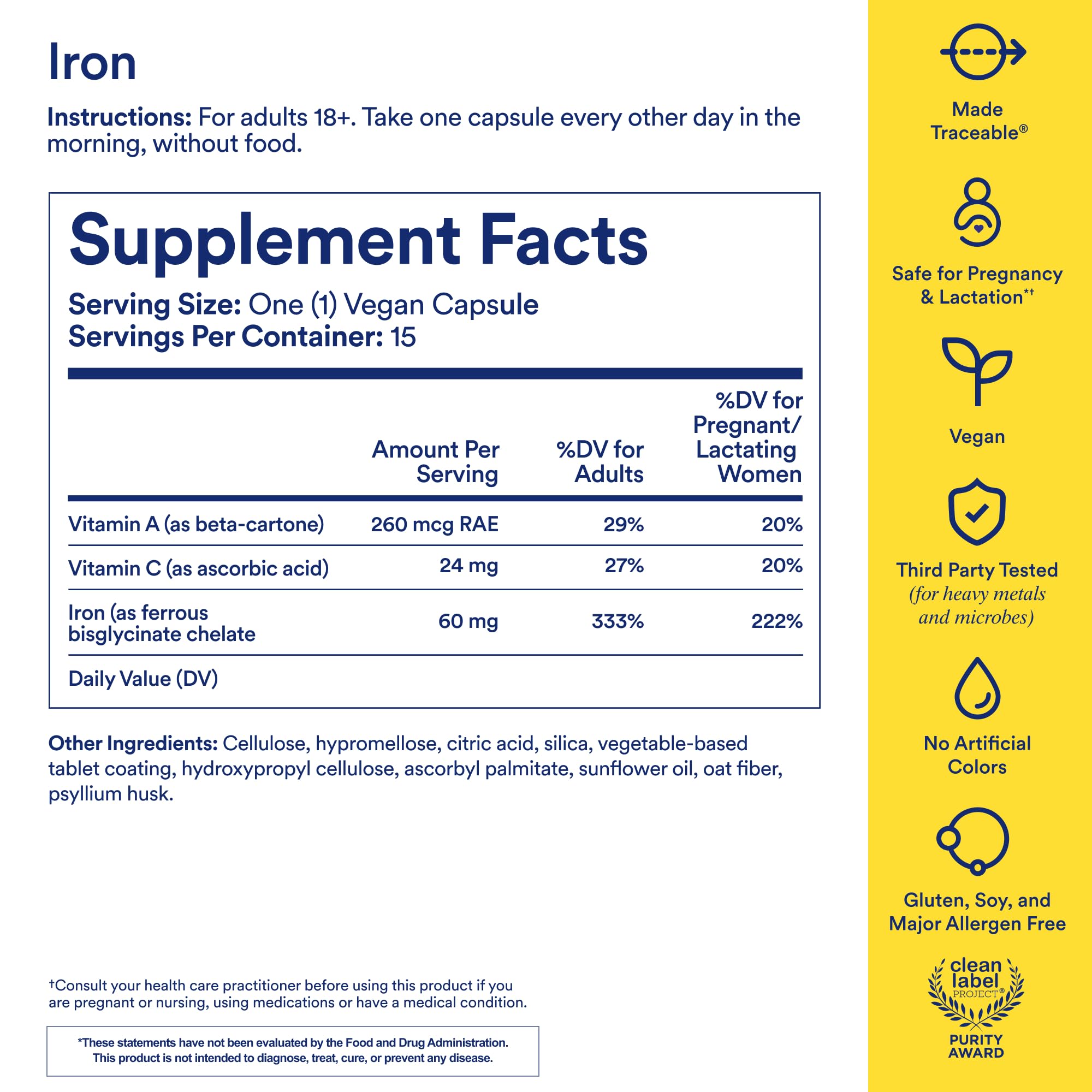 Ritual Iron Supplement to Support Low Iron Levels 60 mg | 48-hour Dosing Routine with BioSeries™ Technology plus Vitamin A...