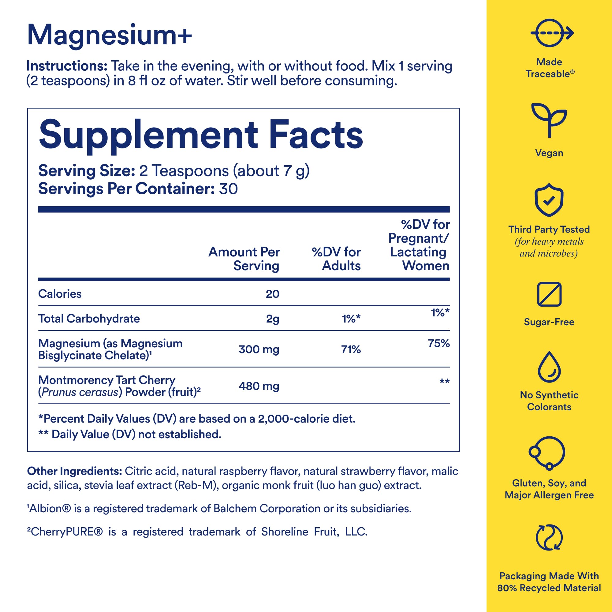 Ritual Magnesium+ Drink Mix Supplement | 2-in-1 Science-Backed Tart Cherry & Gentle on Stomach Magnesium Bisglycinate | Fo...