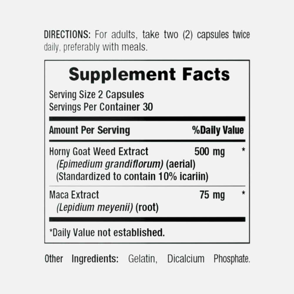 Horny Goat Weed with Maca 60 Capsules - Herbal Supplement