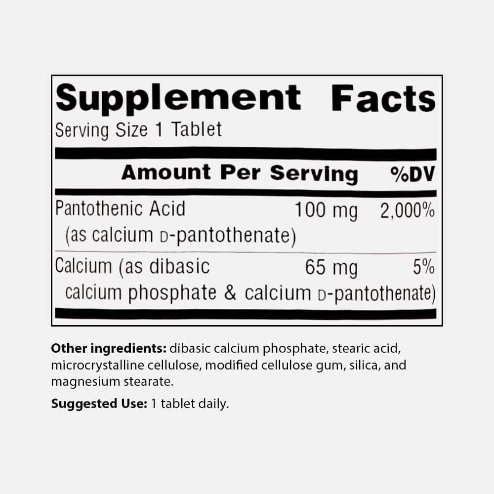 Pantothenic Acid (Vitamin B-5) 100mg - 250 Tablets