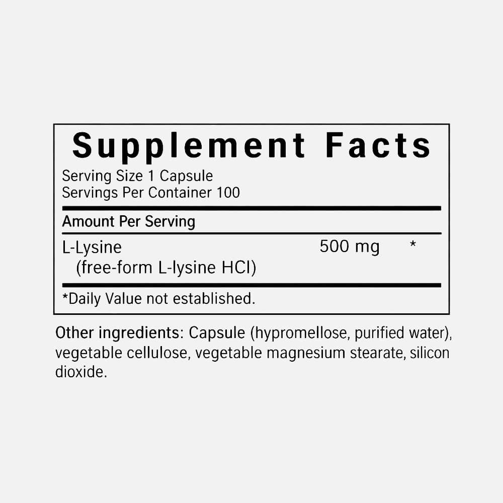 L-Lysine 500mg (AjiPure) - 100 Vegetable Capsules