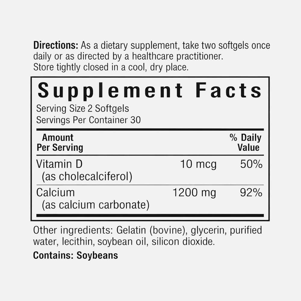 Calcium 1200mg Plus Vitamin D3 400 IU - 60 Softgels