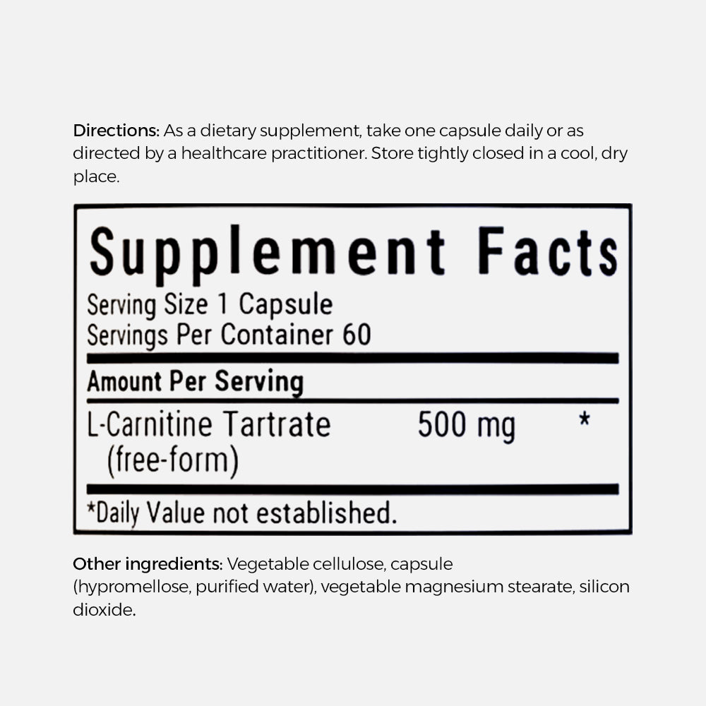 L-Carnitine Tartrate 500mg - 60 Vegetable Capsules