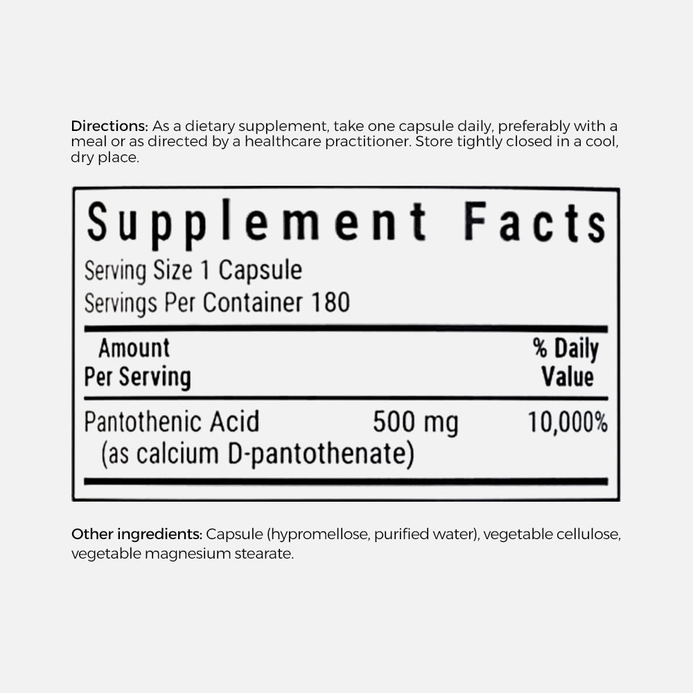 Pantothenic Acid 500mg - 180 Vegetable Capsules