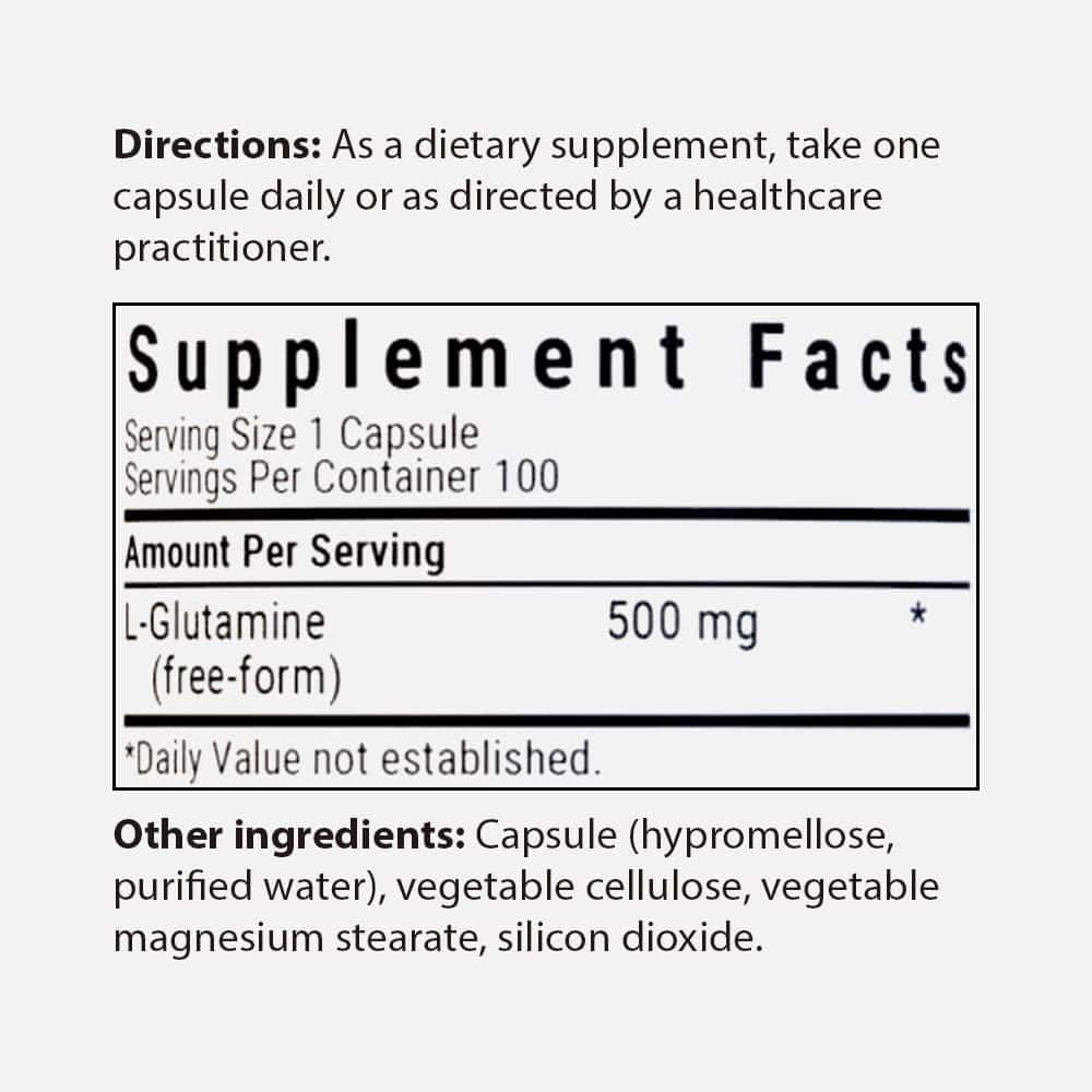L-Glutamine 500mg (AjiPure) - 100 Vegetable Capsules