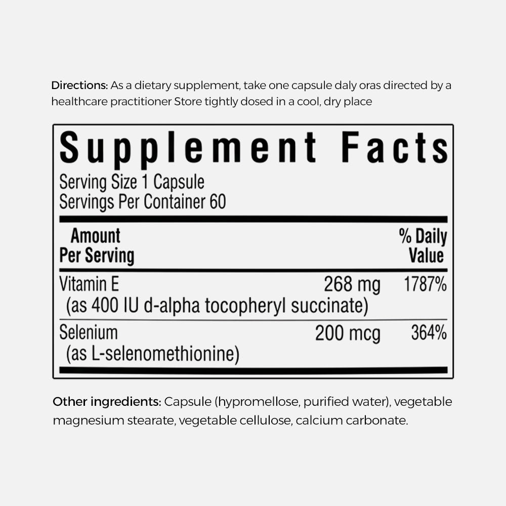 Vitamin E 400 IU Plus Selenium 200mcg - 60 Capsules